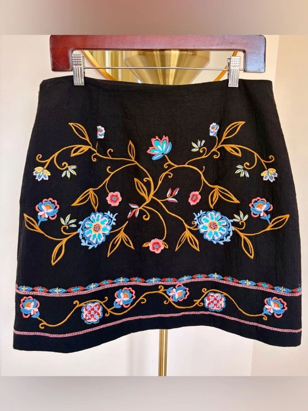 LOFT Black Mini Skirt with Colorful Floral Embroidery - Picture 7 of 8